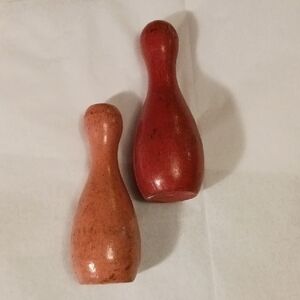 Vintage Wooden Bowling Pins Set - Red and Brown